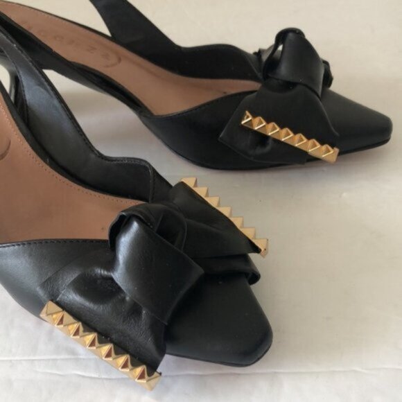 Anthropologie Vicenza Cartagena Sling Back Knot Black Leather Heels Sz 39 - Picture 6 of 12